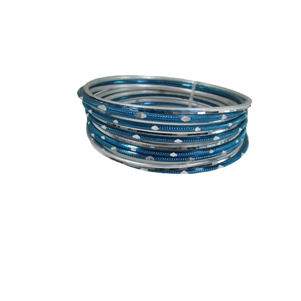Vintage Aqua Silver Tone Bangle Bracelet Lot Bracelets Silvertone 52795